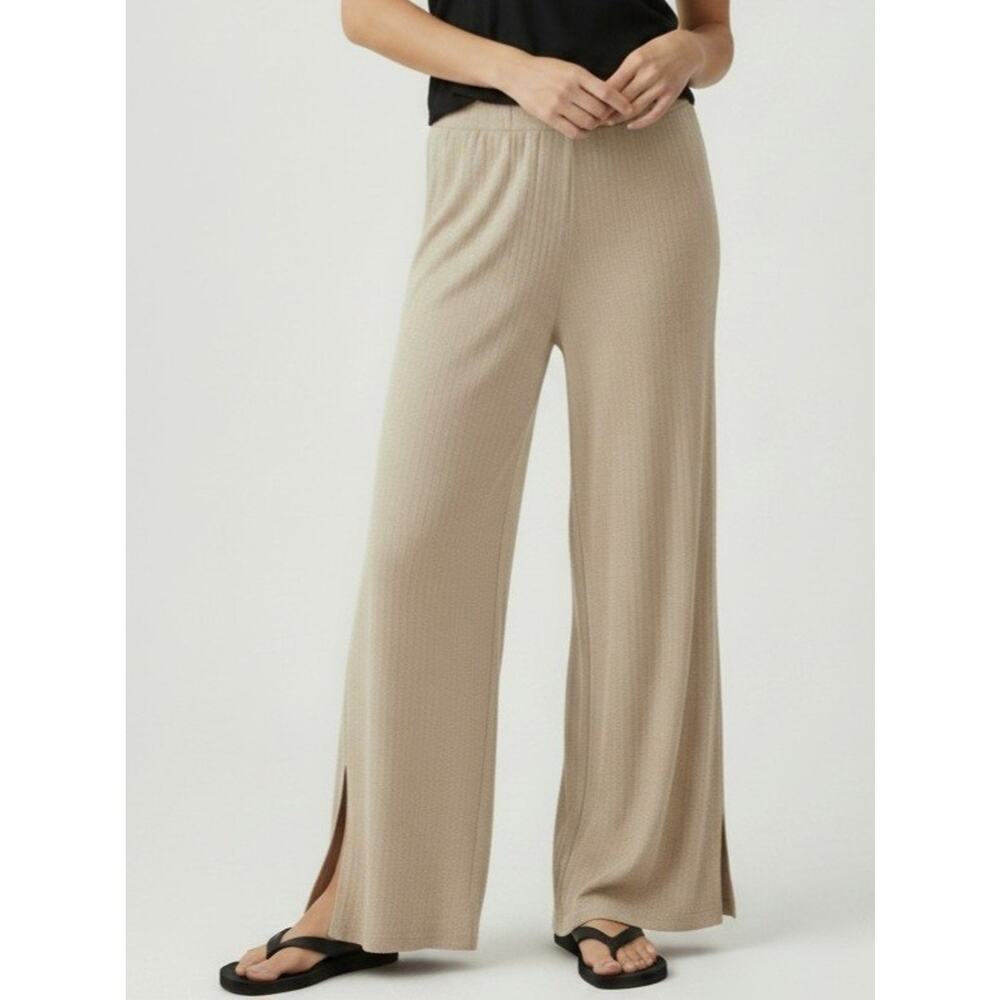 H&M Beige Wide Leg Livaesco Viscose Knit Pants Size Small - Lightweight & Airy